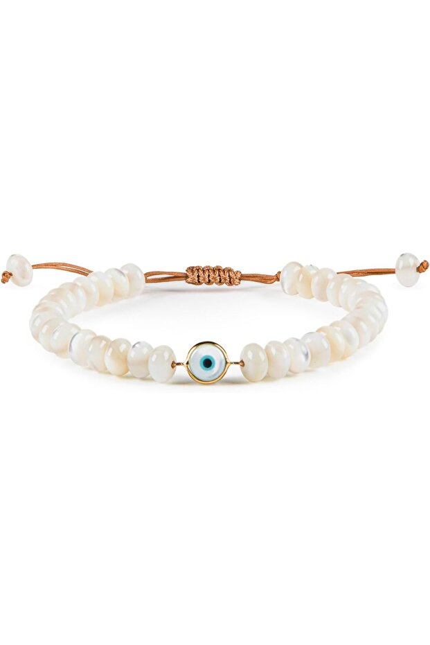 Tiara Women's Bracelet, 18K Gold, Beaded Bracelet, with Shell Stone & Shell, Handmade Adjustable Jewelry