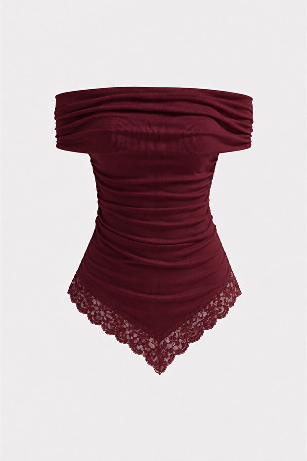 Women's Lace Detailed Cotton Ribbed Undershirt Blouse 217
