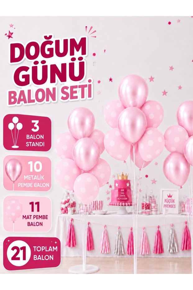 21 Balloons Birthday, Celebration, Party Balloon Set - 3 Balloon Stands - 21 Balloons - Party Decoration - Baby Parties