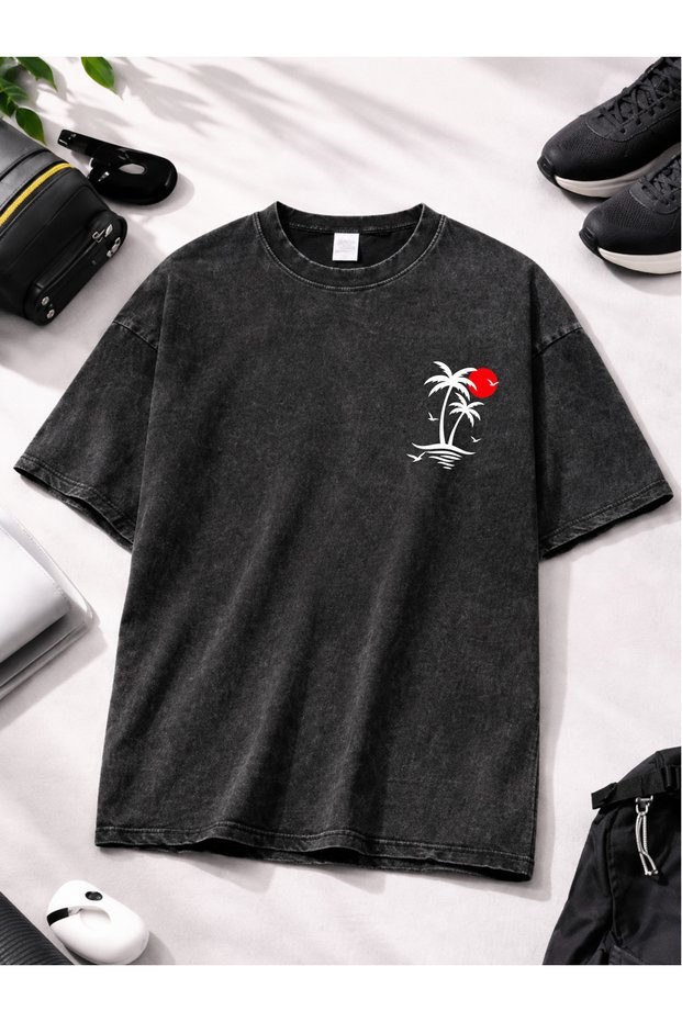 Acid Washed Oversize Unisex T-Shirt Washed Vintage Street Style Street Fashion Cotton Comfortable Fit Daily Wear T-Shirt