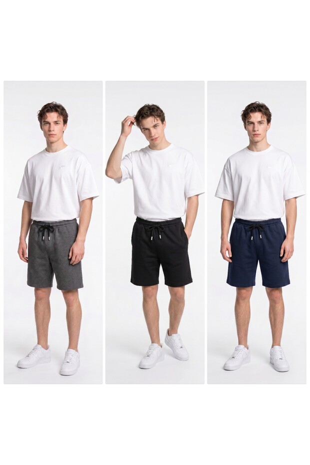 Men's 3-Pack Combed Cotton Fabric Shorts with Side Pockets Bermuda