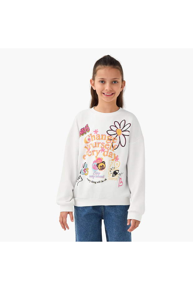 Graphic Print Sweatshirt with Long Sleeves