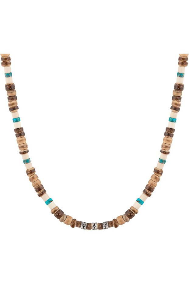 Bandy Men’s Necklace, 925 Sterling Silver Beaded Necklace, Ebony Wood & Turquoise Handmade Adjustable Jewelry