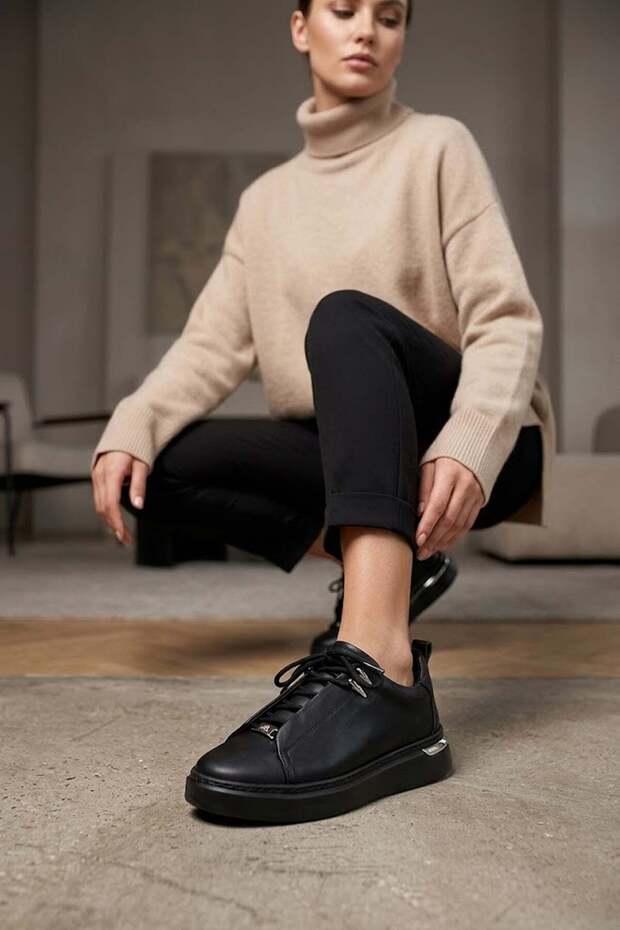 D26Ya-7660 Women's Genuine Leather Casual Shoes Black