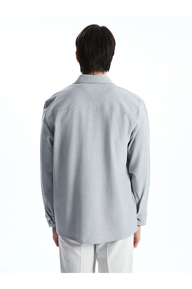 Gray Comfortable Fit Long Sleeve Dobby Men's Shirt