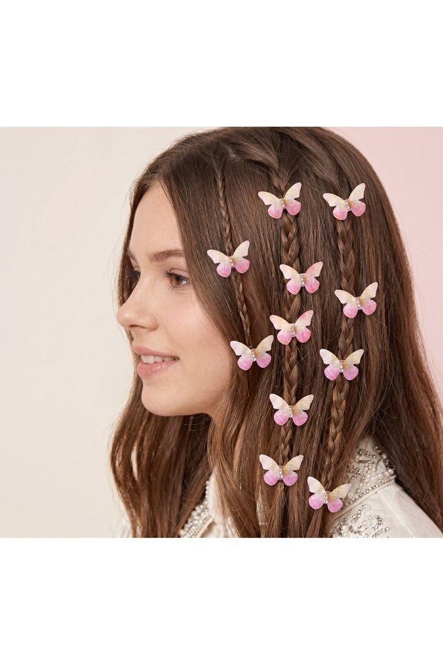 Stone Butterfly Figure Girls' Hair Earring Set of 10