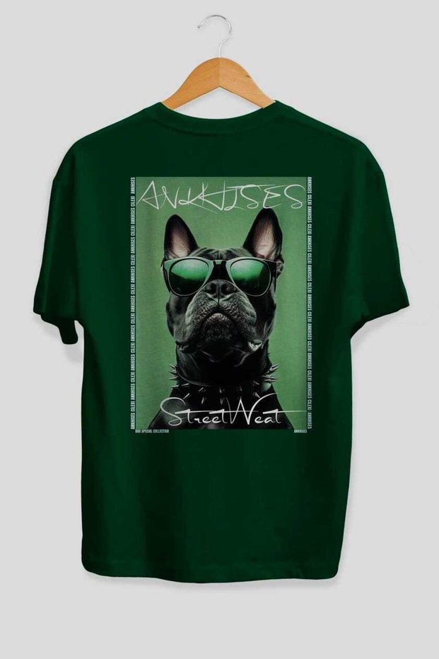 For Dog Lovers 35 Green Oversize T-Shirt with Dog Print on the Back 100% Cotton Unisex Dog Lover Premium Design
