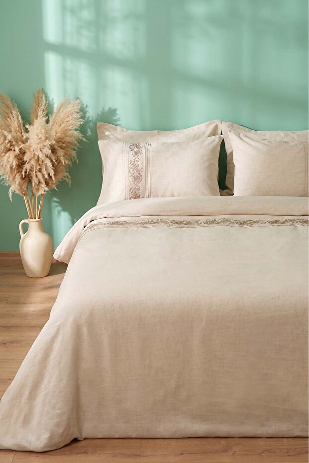 Inborn Floro Beige Double Duvet Cover Set – 6 Piece Dowry Set