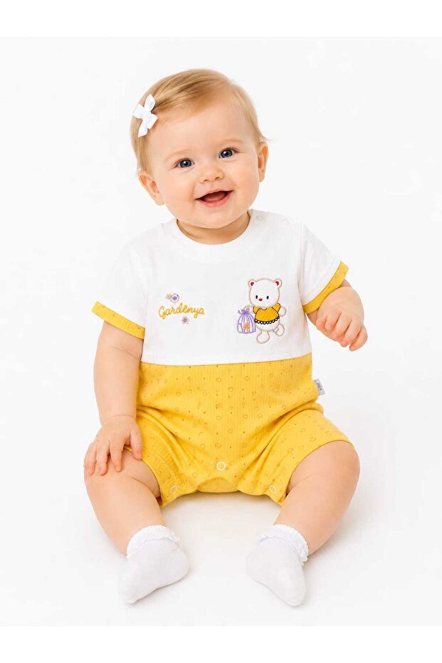 Baby Girl Patterned Short Sleeve Shorts Jumpsuit