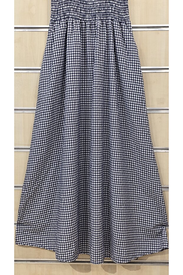 Rochie lungă din bumbac cu bretele și model Gingham - 3