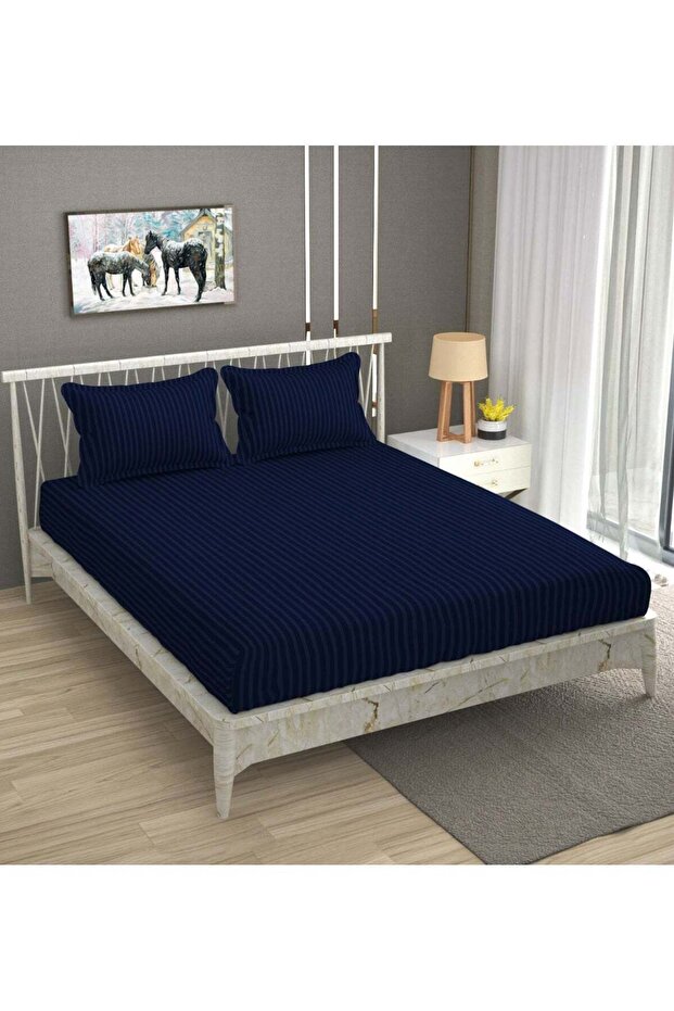 Premium Queen Size Fitted Bedsheet with 2 Pillowcases – Modern Design – Deep Pocket (180x200+35 cm)