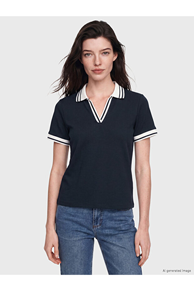 Esvab • Modern & Distinctive Devrik Roba Collar Striped Soft Touch Women's T-Shirt
