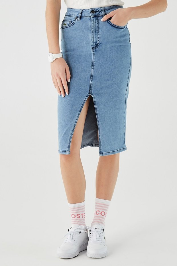 Slim Fit Womens Skirt Slim Fit Slit Women's Denim Skirt Blue