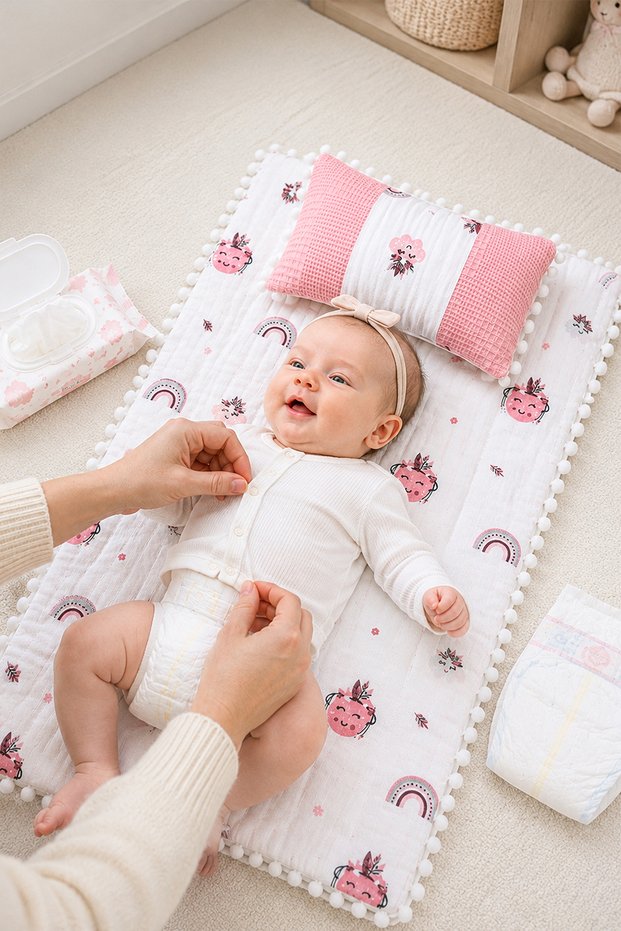 Girl and Boy Baby Muslin Blanket and Pillow Set with Pompom Baby Care Cushion Stl7229