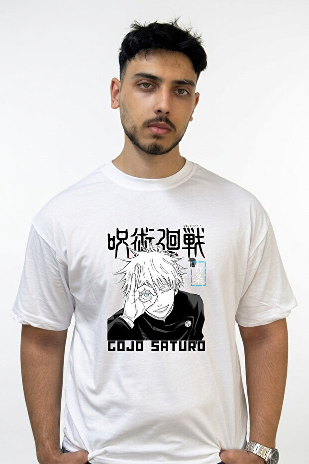 تي شيرت أبيض كبير الحجم مطبوع بتصميم Gojo Satoru_22