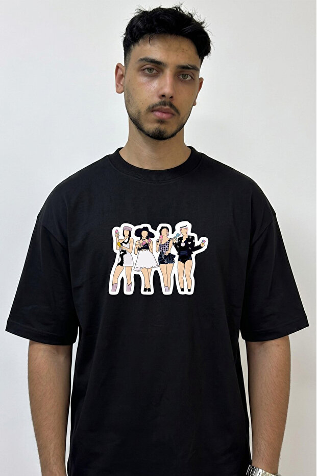 Blackpink_21 Design Printed Oversize Black T-Shirt