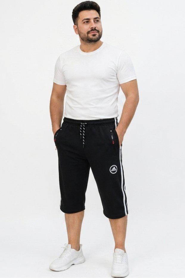 Men's Bermuda Capri Shorts with Zipper Pockets and Elastic Waist