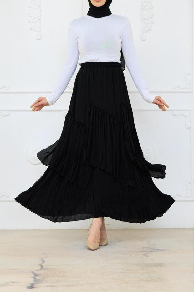 Elastic Waist, Ruffle Detailed, Lined Premium Skirt