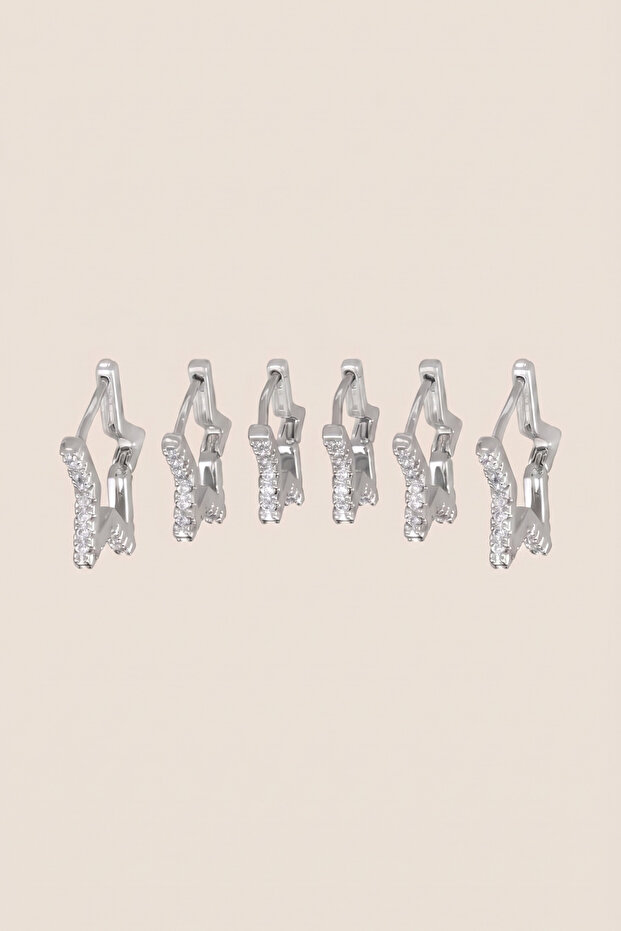 Silver Color Steel Zircon Stone Star Shaped 6-Piece Hoop Earring Set