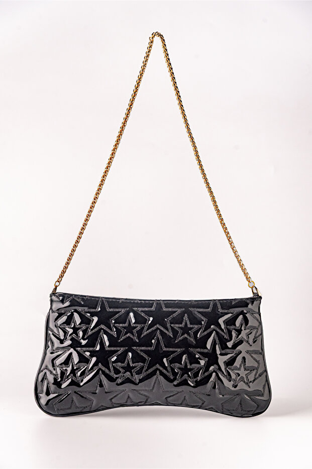 Women's Star Embroidered Zippered Chain Strap Hand and Shoulder Bag
