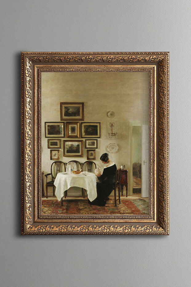 Mother and Child in the Dining Room - Vintage Patterned Painting - Thick Model