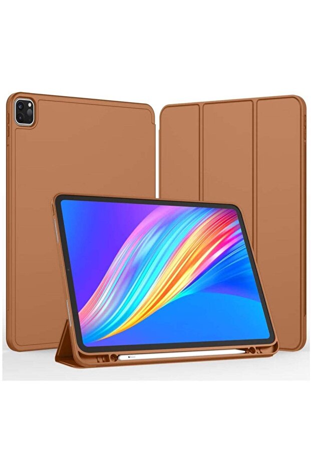 iPad Pro 12.9 Case (2022/2021, 6th/5th Gen) with Pencil Holder, Trifold Stand, Brown