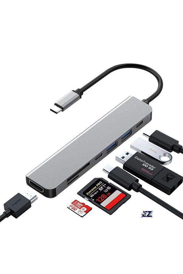 7-in-1 USB C Hub Docking Station with 4K HDMI, 100W PD, 3 USB Ports, TF/SD Card Reader