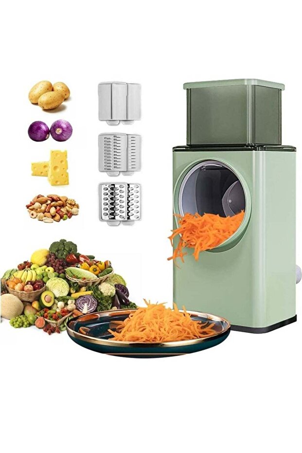 Multifunctional Vegetable Cutter Chopper Rotary Cheese Grater 3-in-1 Shredder Slicer Grinder