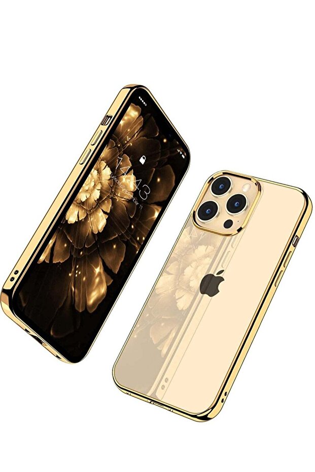 Compatible for iPhone 14 Pro Max Clear Case (2022, Crystal Transparent Shockproof Bumper Shell with Gold Mirror Edge)