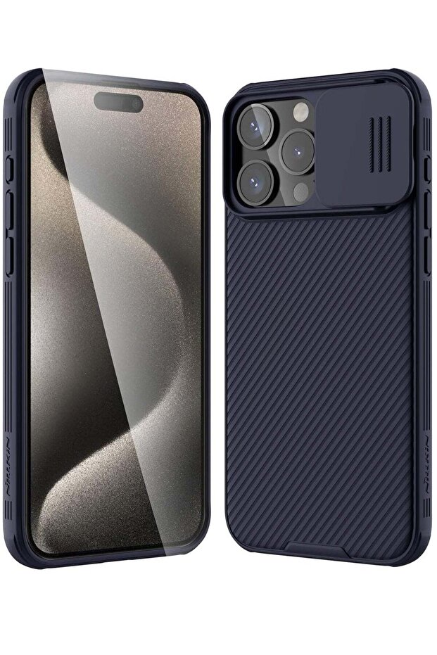 iPhone 15 Pro Max Case with Sliding Camera Cover, Hard PC+TPU Bumper, Slim Shockproof, Dark Purple