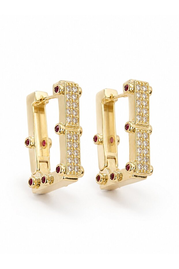 Brass Gold Color Square Zircon Stone Women's Earrings