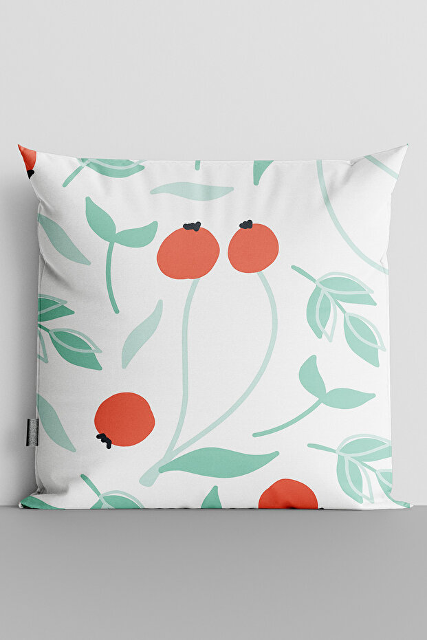 Red Flowers Green Leaves Double Sided Digital Printed Throw Pillow Cover - 2474