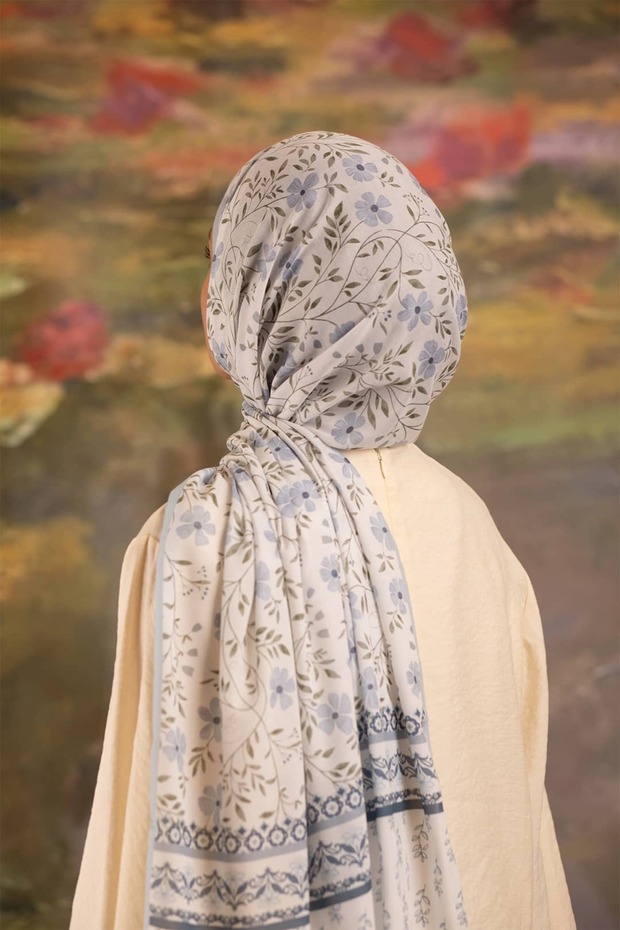 Flora Patterned Soft Shawl Ice Blue - 8