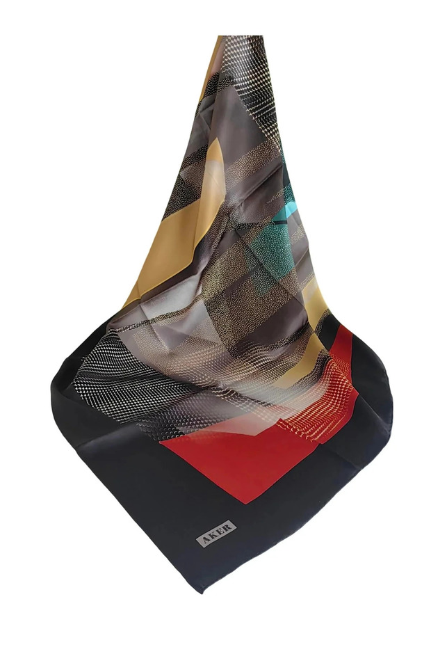Sura Silk Patterned Scarf 9172701 Mixed Pattern 312-Black-Multicolor