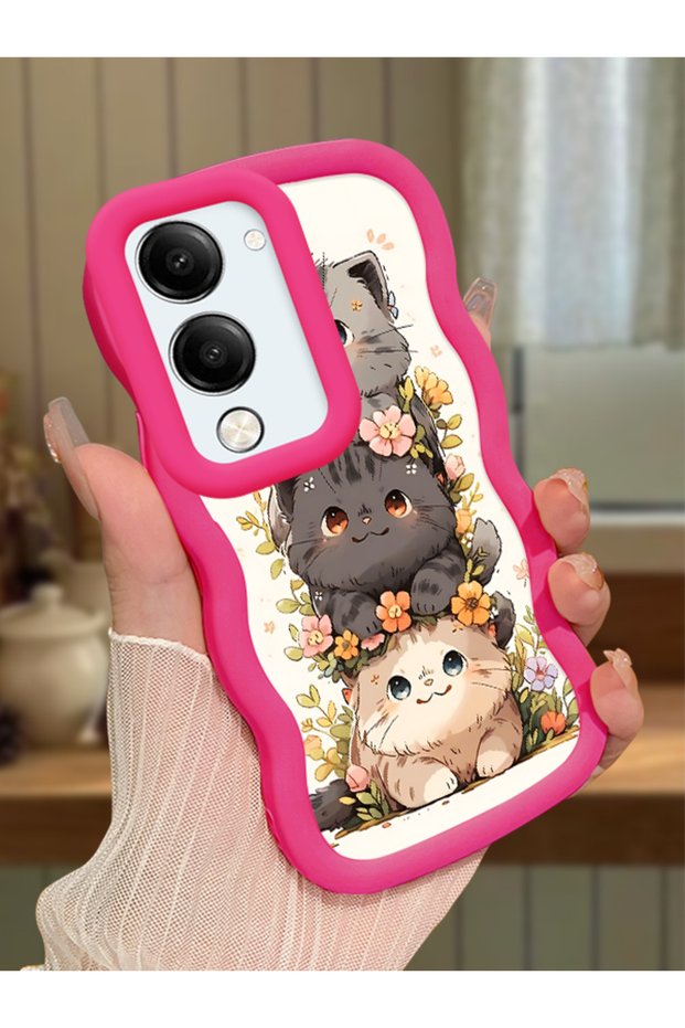 Vivo Y19S Compatible Case Camera Protector Red Silicone Couple Phone Case Cat Pattern