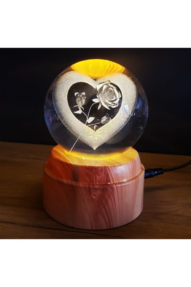 Rotating Glass Globe Heart Rose with USB