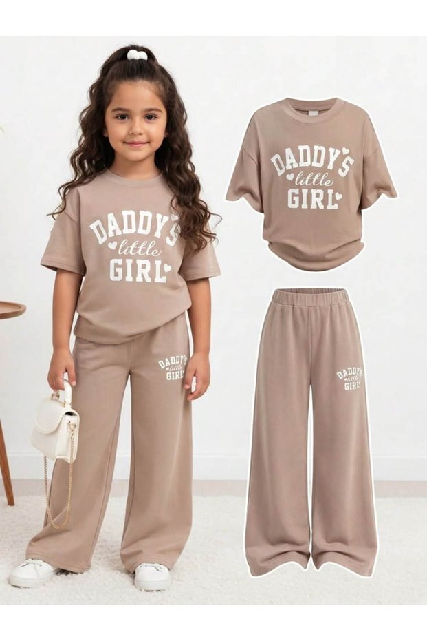 Beige Daddys Little Girl Printed Top and Bottom Set