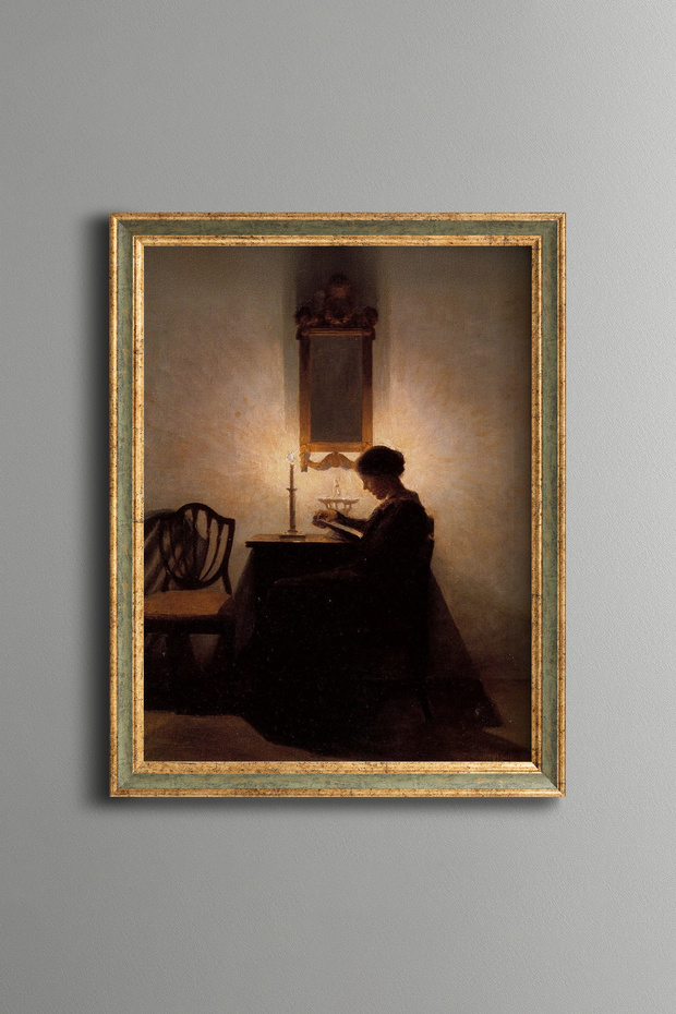Woman Reading a Book - Vintage Patterned Painting - Fine Model