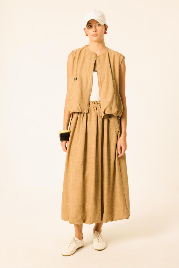 Zipped Vest Skirt Suit