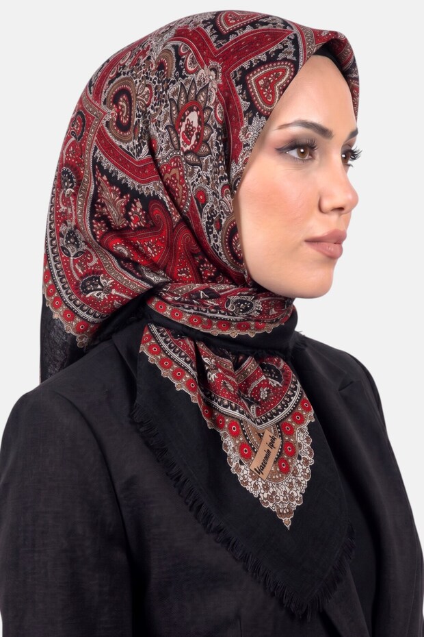 وشاح نسائي أسود وأحمر بنمط عرقي