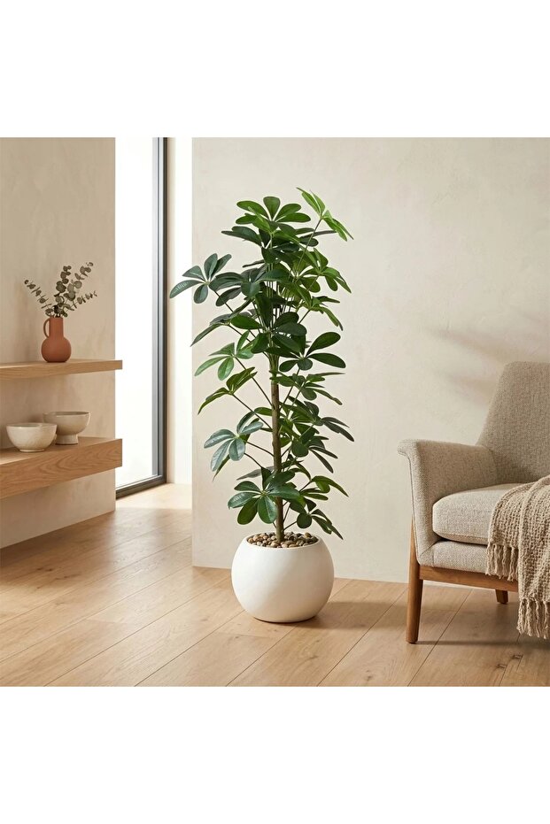 شجرة خندان صناعي بتصميم كلاسيكي أنيق وبمركن بلاستيك ــ ابيض ــ 24x24x130 سم