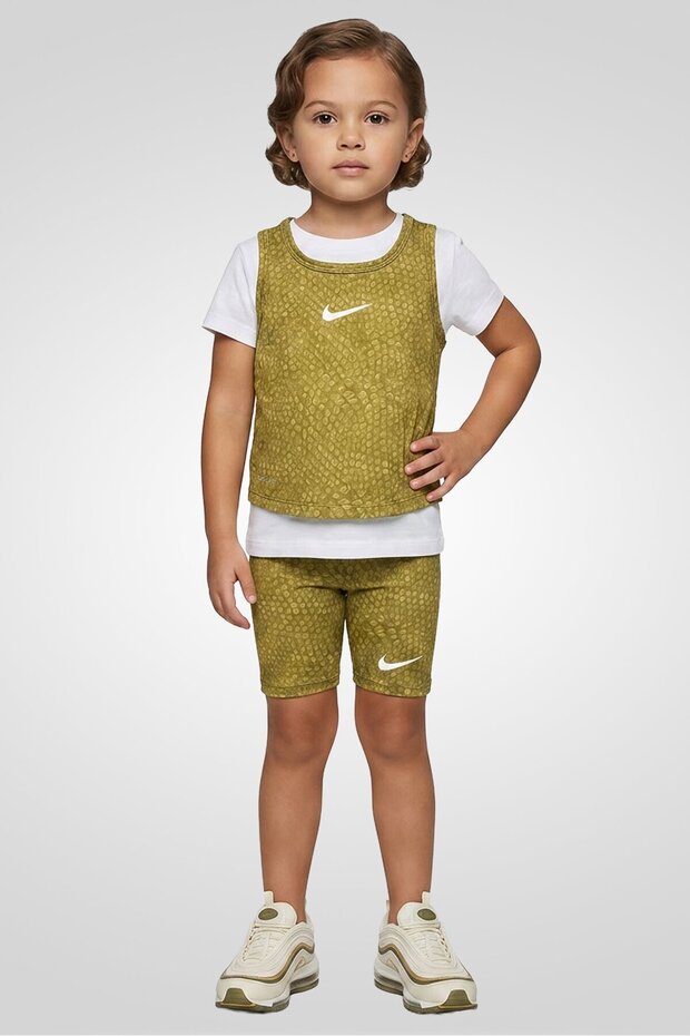 Toddlers Girl 2 Pieces Brand Logo Sleeveless Top With Shorts Set, Olive