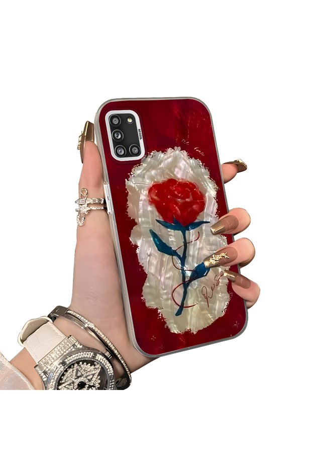 Samsung Galaxy A31 Compatible Silicone Edge Hard Back Case Couple Phone Case with Rose Pattern