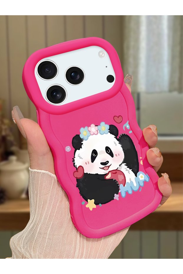 iPhone 17/18 Pro Max Compatible Case with Camera Protector Red Silicone Couple Phone Case Panda Pattern