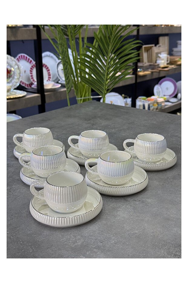 Saryn Pearl Pearl Textured Porcelain 6-Piece X Large 6-Piece Cup Set