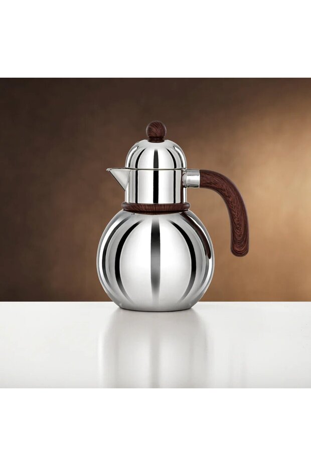 Silver & Dark Wood Single Vacuum Flask 0.75 L