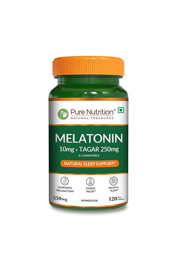 Melatonin 10mg with Tagar 250mg - 120 Veg Tablets | Non-Addictive Sleep Aid