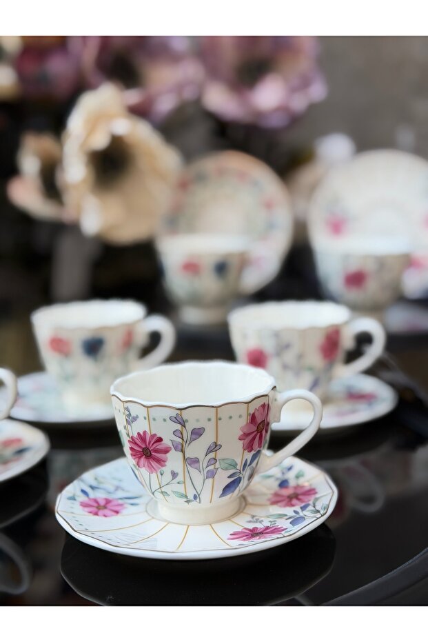 6-Person Porcelain Acar Reneta Coffee Cup Set