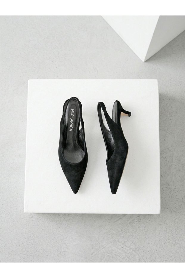 13058 Genuine Leather Open Back 4.5cm Short Thin Heel Stiletto Shoes for Women
