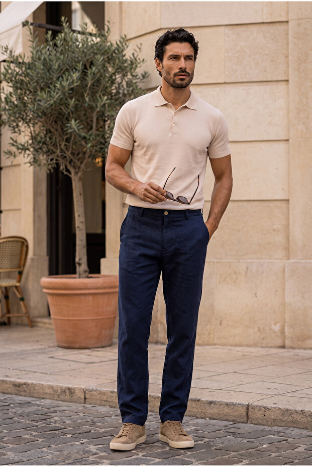 Newman Regular Fit Buttoned Polo Collar Viscose Knitwear Men's T-Shirt - Sand Beige